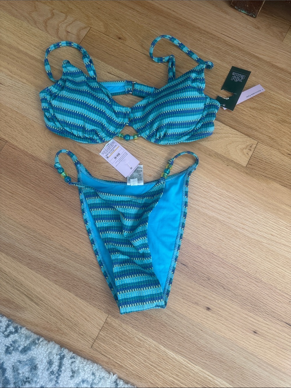 wild fable Teal Striped Underwire Bikini Set